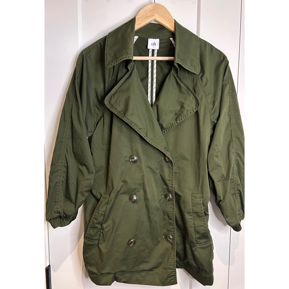 Cabi Olive Green Double Breasted Utility Jacket Ruched Back Style 5478 Small